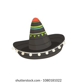 Black Mexican sombrero hat, traditional symbol of Mexico vector Illustration on a white background