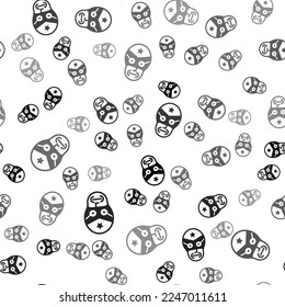 Black Mexican wrestler icon isolated seamless pattern on white background.  Vector