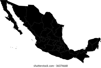 Black Mexico map separated on the states