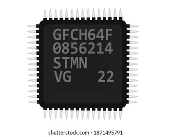 Black micro controller. electronic chip. vector