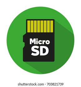 black micro sd card icon with shadow. concept of device, gadget, multimedia, internet, store file, personal electronics, data transfer, web. flat style modern logo design  vector illustration