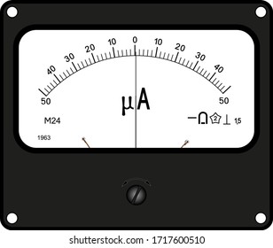 A black microammeter M24 (year 1963) for 50 microampere of direct current with the central position of a pointer