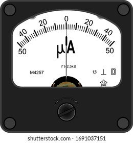 A black microammeter M4257 for 50 microampere (direct current) with the central position of a pointer