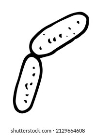 a black microbe icon in a double long shape with dots, in the style of hand-drawn doodles, double oval connected bacteria with an isolated black outline and the texture of dots highlighted on white 
