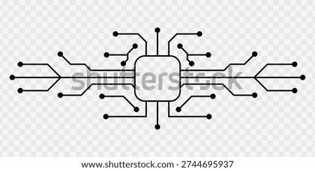 Black microchip circuit lines isolated on transparent background