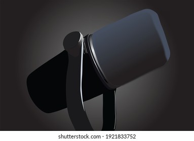 black microphone against a dark gradation background. Popular mic used for podcasts and online reporter in the studio