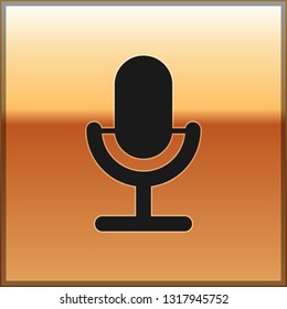 Black Microphone icon isolated on gold background. On air radio mic microphone. Speaker sign. Vector Illustration