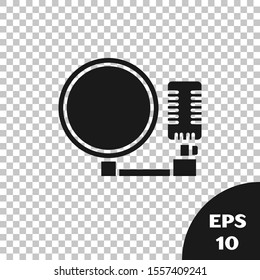 Black Microphone icon isolated on transparent background. On air radio mic microphone. Speaker sign.  Vector Illustration