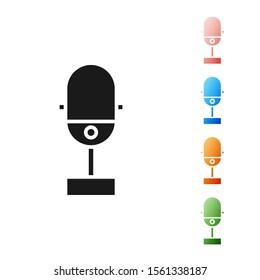 Black Microphone icon isolated on white background. On air radio mic microphone. Speaker sign. Set icons colorful. Vector Illustration