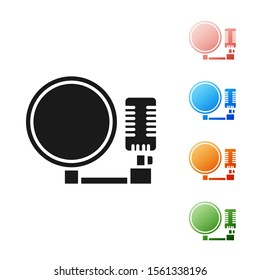 Black Microphone icon isolated on white background. On air radio mic microphone. Speaker sign. Set icons colorful. Vector Illustration