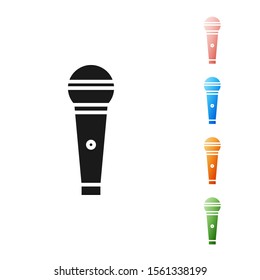 Black Microphone icon isolated on white background. On air radio mic microphone. Speaker sign. Set icons colorful. Vector Illustration