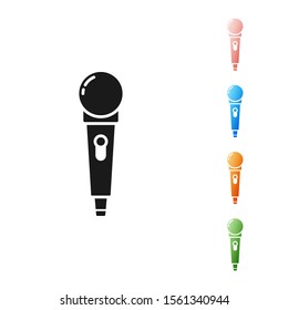 Black Microphone icon isolated on white background. On air radio mic microphone. Speaker sign. Set icons colorful. Vector Illustration