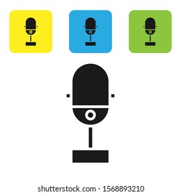 Black Microphone icon isolated on white background. On air radio mic microphone. Speaker sign. Set icons colorful square buttons. Vector Illustration