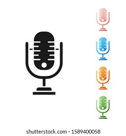 Black Microphone icon isolated on white background. On air radio mic microphone. Speaker sign. Set icons colorful. Vector Illustration