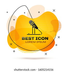 Black Microphone icon isolated on white background. On air radio mic microphone. Speaker sign. Abstract banner with liquid shapes. Vector Illustration