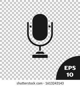 Black Microphone icon isolated on transparent background. On air radio mic microphone. Speaker sign.  Vector Illustration