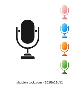 Black Microphone icon isolated on white background. On air radio mic microphone. Speaker sign. Set icons colorful. Vector Illustration