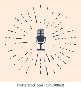 Black Microphone icon isolated on beige background. On air radio mic microphone. Speaker sign. Abstract circle random dots. Vector Illustration