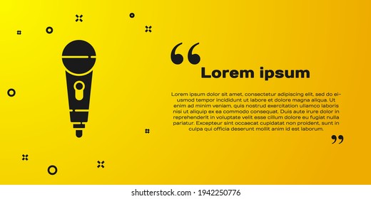 Black Microphone icon isolated on yellow background. On air radio mic microphone. Speaker sign.  Vector