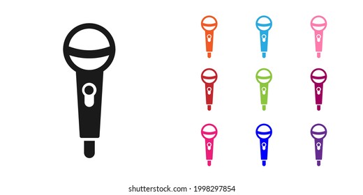 Black Microphone icon isolated on white background. On air radio mic microphone. Speaker sign. Set icons colorful. Vector