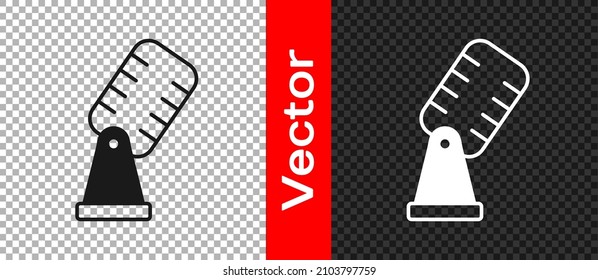 Schwarzes Mikrofon einzeln auf transparentem Hintergrund. auf einem Mikrofon mit Mikrofon der Luft. Lautsprecher-Schild.  Vektorgrafik