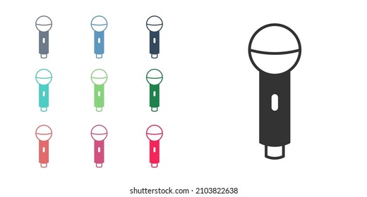 Black Microphone icon isolated on white background. On air radio mic microphone. Speaker sign. Set icons colorful. Vector