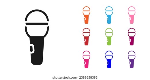 Black Microphone icon isolated on white background. On air radio mic microphone. Speaker sign. Set icons colorful. Vector