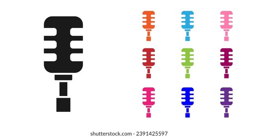 Black Microphone icon isolated on white background. On air radio mic microphone. Speaker sign. Set icons colorful. Vector