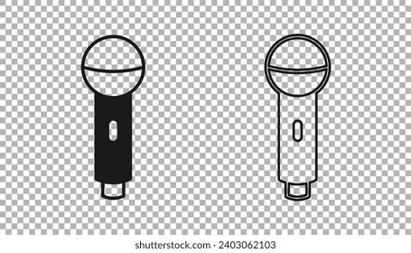 Schwarzes Mikrofon einzeln auf transparentem Hintergrund. auf einem Mikrofon mit Mikrofon der Luft. Lautsprecher-Schild.  Vektorgrafik