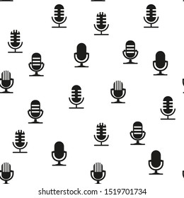 Black Microphone icon isolated seamless pattern on white background. On air radio mic microphone. Speaker sign. Vector Illustration eps10