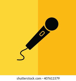 Black microphone icon vector illustration. Yellow background