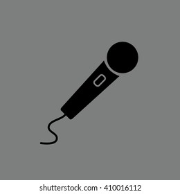 Black microphone icon vector illustration. Gray background