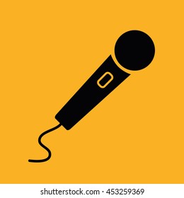Black microphone icon vector illustration. Yellow background