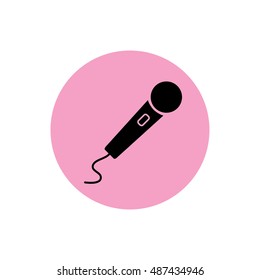 Black microphone icon vector illustration. Pink button. Pink circle