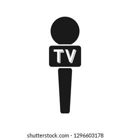 Black microphone press icon, with leable TV. Flat design. Vector.