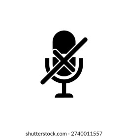 A black microphone with a red cancellation line a clear do not speak silhouette