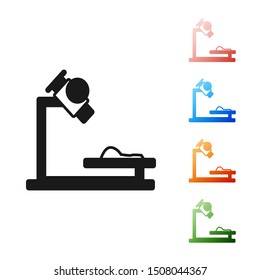 Black Microscope icon isolated on white background. Chemistry, pharmaceutical instrument, microbiology magnifying tool. Set icons colorful. Vector Illustration