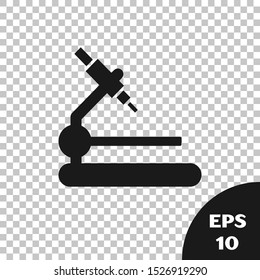 Black Microscope icon isolated on transparent background. Chemistry, pharmaceutical instrument, microbiology magnifying tool.  Vector Illustration