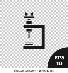 Black Microscope icon isolated on transparent background. Chemistry, pharmaceutical instrument, microbiology magnifying tool.  Vector Illustration