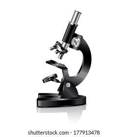 Black microscope isolated on white photo-realistic vector illustration