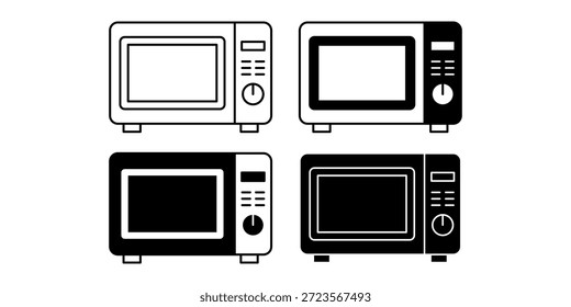 Feixe de ícone de micro-ondas preto representando aparelhos de cozinha modernos para aquecer e cozinhar alimentos. Ideal para projetos de design visual e estilo de vida de eletrodomésticos.