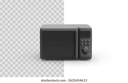 Forno de micro-ondas preto com painel de controle e alça da porta. Ideal para interface de usuário de equipamento de cozinha, Smart Home Graphics ou Product Showcase. Ilustração vetorial detalhada em estilo realista suave.