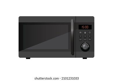 Black microwave oven with timer, front view, isolated on white background