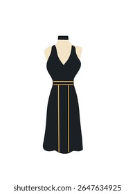 vestido midi preto em um manequim em um fundo branco
