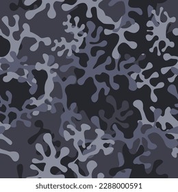 Black military background of soldier camouflaging, seamless pattern. Modern vector camo texture for army clothing.