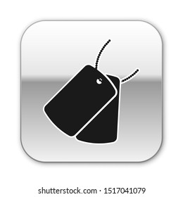 Black Military dog tags icon isolated on white background. Identity tags icon. Army sign. Silver square button. Vector Illustration