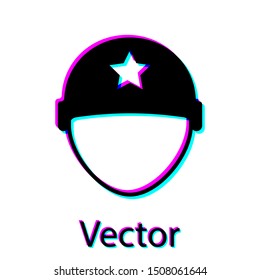 Black Military helmet icon isolated on white background. Army hat symbol of defense and protect. Protective hat.  Vector Illustration