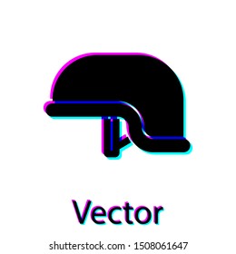 Black Military helmet icon isolated on white background. Army hat symbol of defense and protect. Protective hat.  Vector Illustration