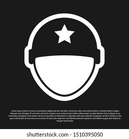 Black Military helmet icon isolated on black background. Army hat symbol of defense and protect. Protective hat.  Vector Illustration