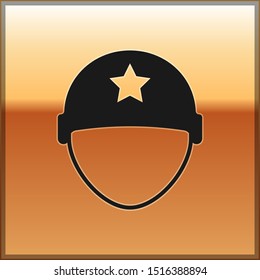 Black Military helmet icon isolated on gold background. Army hat symbol of defense and protect. Protective hat.  Vector Illustration